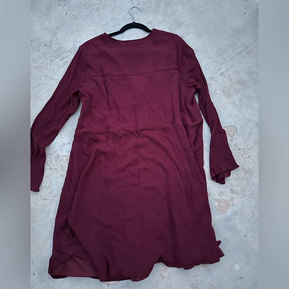Torrid Zinfandel Long Sleeve Mini Gauze Lace Up Skater Dress - Picture 4 of 6